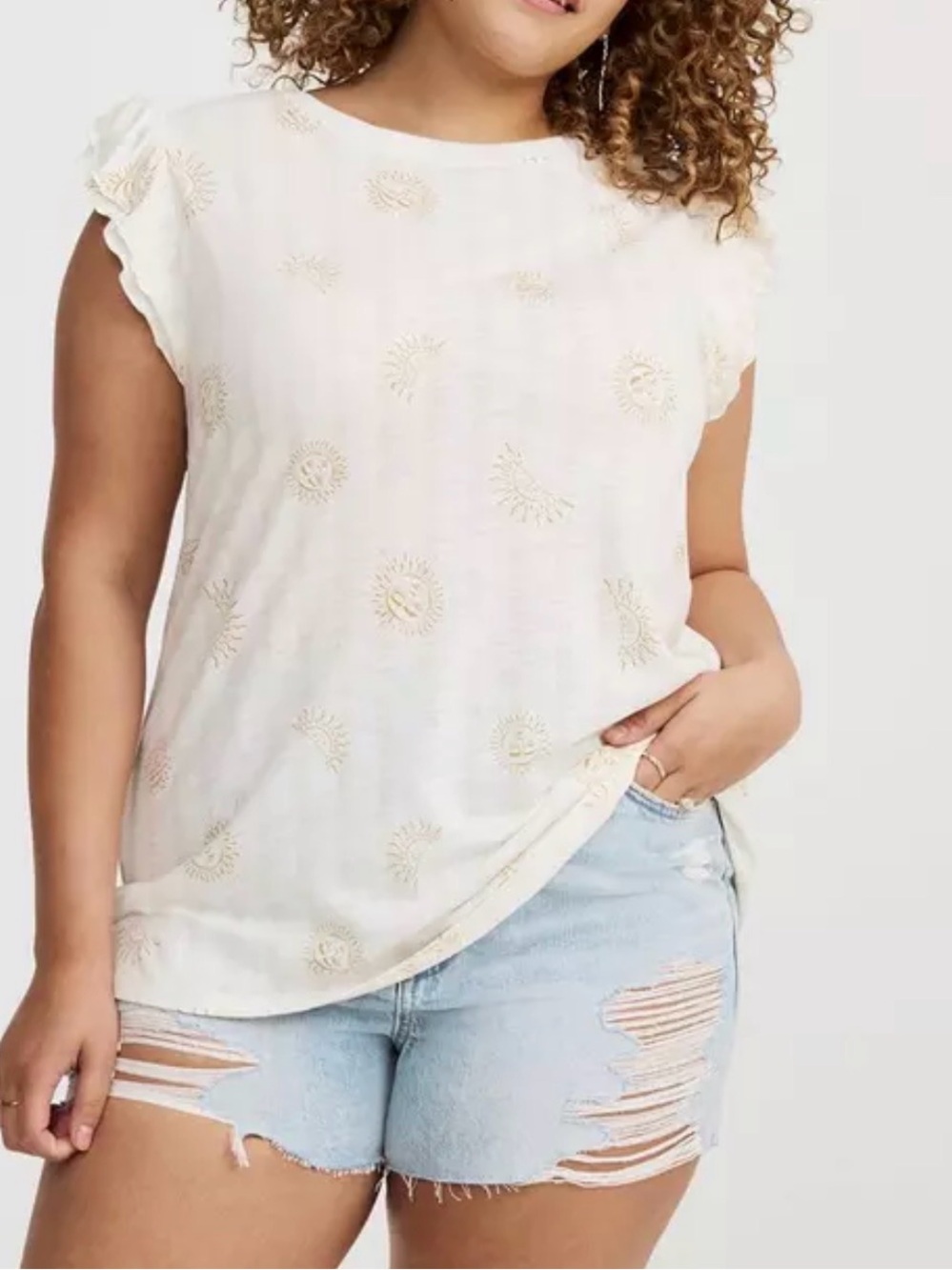 Torrid Cream Celestial Motif Ruffle Sleeve Tank Stretch size 3X NWT